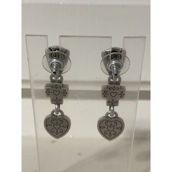 silver-toned dangle drop earrings featuring a red cross and a turquoise heart in - Picture 3 of 3